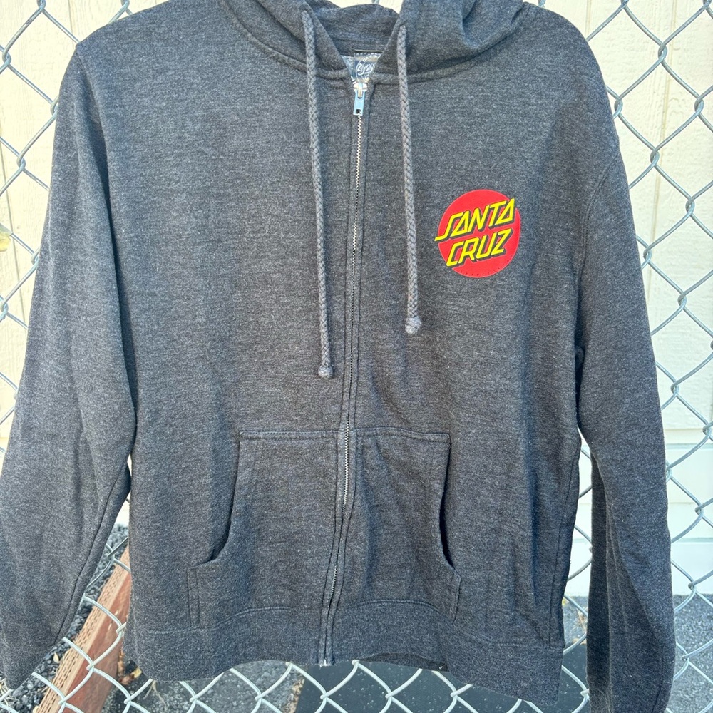 Santa Cruz Gray Zip Hoodie with Red & Yellow Logo - Picture 2 of 5